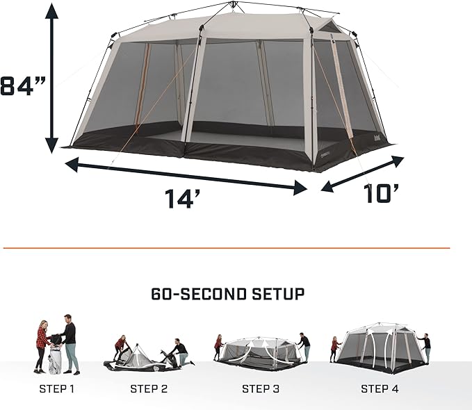 Bushnell Screenhouse with Instant Setup Technology | 14' x 10' Large Size with Extended Eaves Poles to Maximize Space For Camping & Hiking, For 8 Person