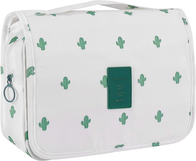 Trawila Travel Hanging Toiletry Bag Cosmetic Bag Makeup Organizers for Men & Women with Sturdy Hook (White Cactus)