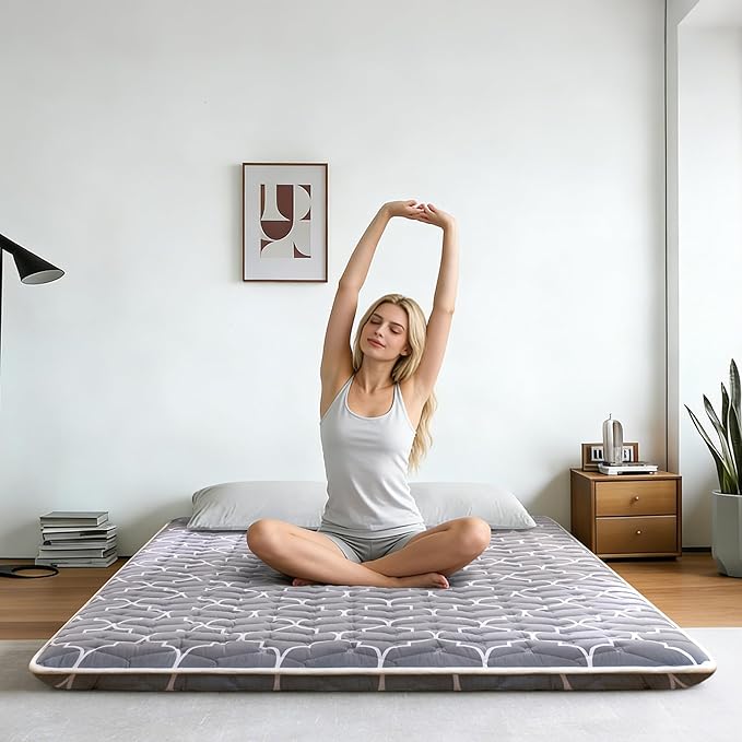 6th Generation Japanese Floor Futon Mattress - Extra-Thick 9-Layer Modern Futon with 100% High-Density Foam, Portable Floor Mattress Sleeping Pad for Adults, Guest Room, Dormitory, Full Size (54"X80")