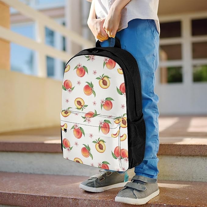 Supdreamc Men Women Polyester Pink Watercolor Peach Leaves Flowers Floral Daypack Bookbag Big Capacity Shoulder Bag With Padded Straps for Climbing Travel Walking Cycling