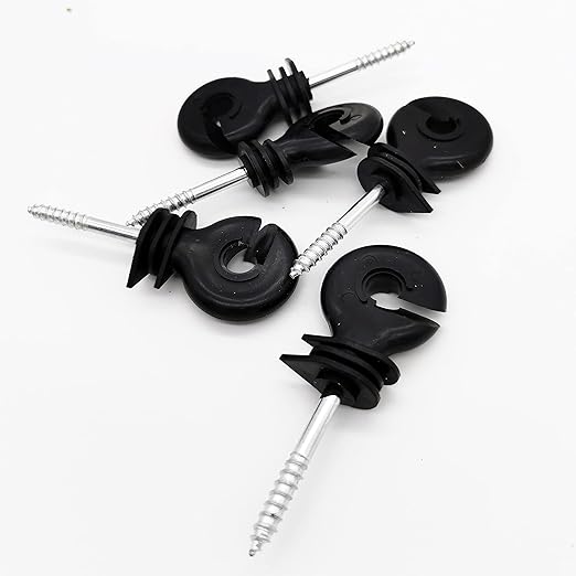 60 Pcs Electric Fence Insulator Screw-in Insulator Fence Ring Post Wood Post Insulator and 1 Pcs Free Insulator Socket Tool(Black)