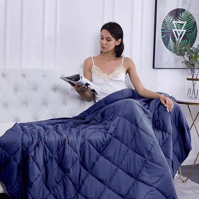 L'AGRATY Weighted Blanket - 80"x87" 25lbs Cooling Breathable Heavy Blanket Microfiber Material with Glass Beads for Adult All-Season Summer Fall Winter Soft Thick Comfort