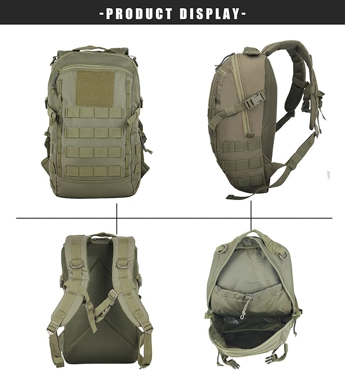 12L Small Backpack Day Pack - Mini Tactical Backpacks Military Daypack Molle Bag Rucksack Bug Out Bag for Hiking Camping Trekking (Green)