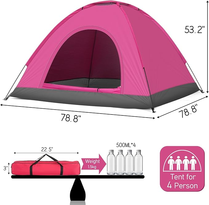 Camping Tents for 3-4 Person Camping Dome Tent, Waterproof,Spacious, Lightweight Portable Backpacking Tent for Outdoor Camping Hiking