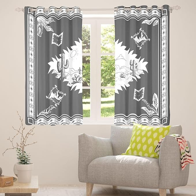 Manfei Western Cowboy Blackout Curtains Wild West Desert Cactus Window Drapes,Rustic Farmhouse Aztec Window Treatments,Kids Boys Girls Room Decor,Grommet Top 2 Panel Set Bedroom Curtains, 42Wx90L inch