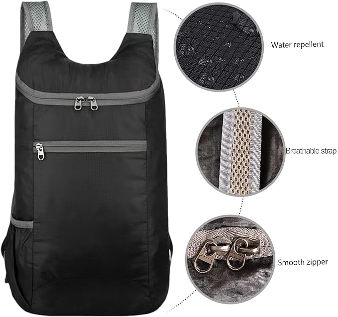 Backpack Foldable Waterproof Hiking Backpack Small Daypacks Lightweight Shoulder Bag Travel Outdoor Rucksack Sport Bag(Black)