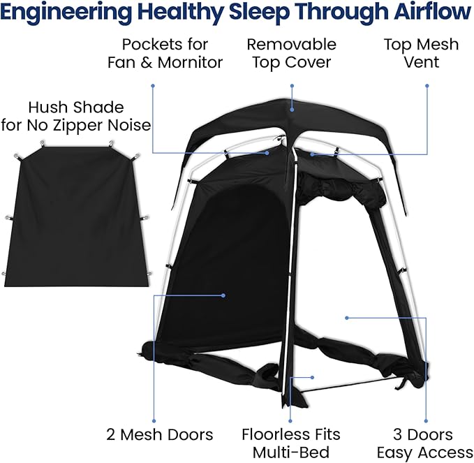 Baby Blackout Tent Fits Crib, Pack N Play, Toddler Travel Bed & Kids Cot, CPC Certified Sleep Pod with Fan Pocket 2 Mesh Doors, Breathable & Quiet Design, Easy Setup & Portable