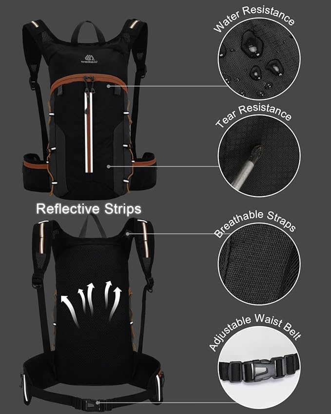 Foldable Cycling Backpack for Men Women, Small Packable Waterproof Hiking Daypack with Waist Belt, 6L Lightweight Mountain Bicycle Backpack fit Helmet for MTB Biking Skiing Climbing, Orange