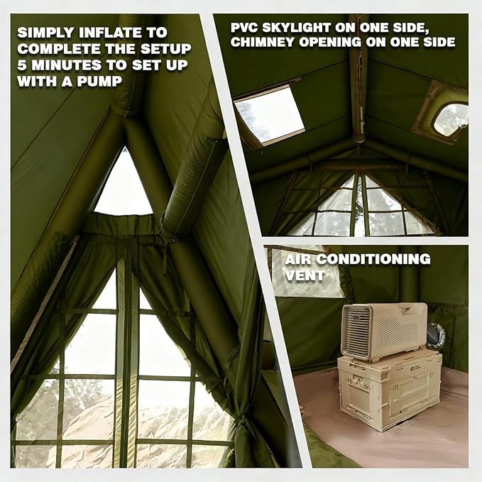 Inflatable Tents for Camping 8-10 Person, Luxury Inflatable Tent House with Stove Jack, Waterproof Portable Inflatable Camping Tent with Rainfly