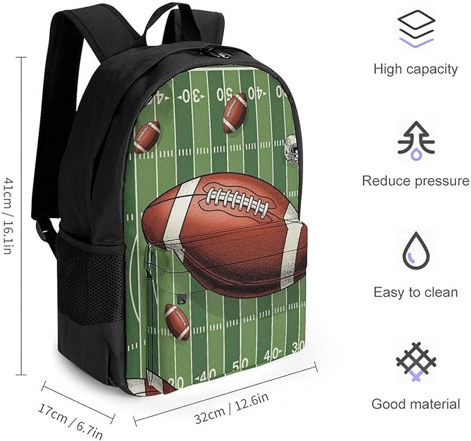 Lightweight Rucksacks for Camping Picnic Walking Cycling, Large Capacity Multipurpose Anti-Theft Carry On Bag, American Football Ball Travel Hiking Camping Rucksack