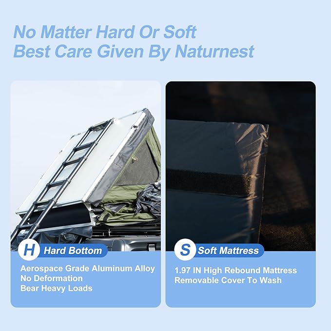 Naturnest Rooftop Tent, Great View Ventilation Light Weight Tent for 2 Person Camping, Waterproof Windproof UV-Resistant Blackout Privacy 4 Season Tent for Truck, Jeep, SUV, Van, Trailer - Andromeda