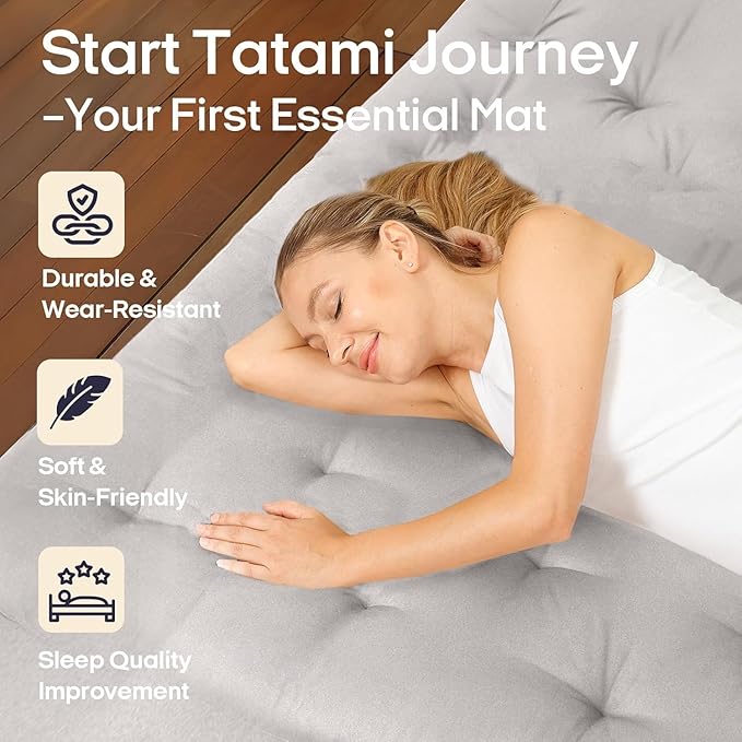 Syrinx Water Resistant Japanese Futon Mattress, King Size 80"x76", 2.5 Inch Thick Japanese Floor Mattress Tatami Mat, Foldable Floor Bed Sleeping Pad for Dormitory Guest Room Camping