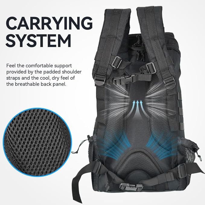 25L Hiking Backpack for Men & Women,Breathable Waterproof Backpack, Lightweight Camping Backpack with MOLLE System-Black,Suitable for mountain climbing and outdoor hiking