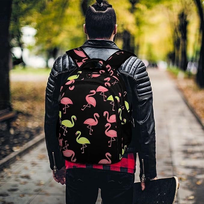 Nurse Teacher Travel Backpack Pink And Turquoise Flamingo Purse, Cute Laptop Backpack with Tumbler Holder for Women College Work Casual Daypack