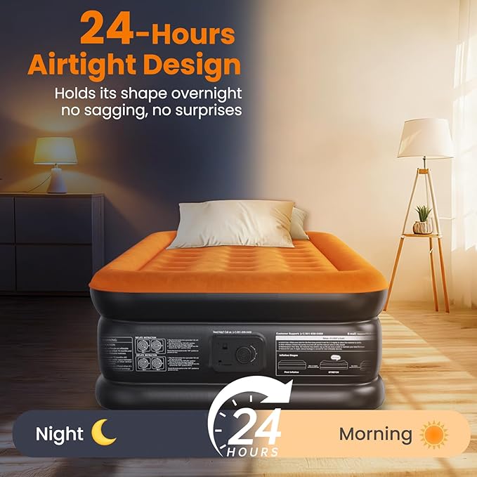 Twin XL Air Mattress with Built-in Pump, 80" Extra Long, Upgraded Durable Design, Enhanced Support & Lasting Firmness, 2-Min Fast Inflation, Air Bed for Guests & Camping, 500 lbs Capacity