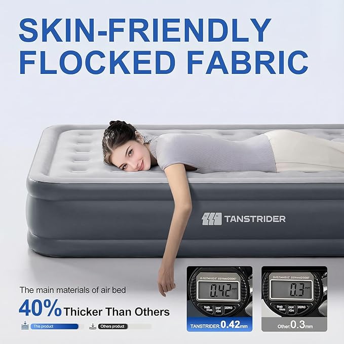 Queen Air Mattress with Built in Pump,18" Raised Blow up Air Bed,3 Mins Quick Self-Inflation/Deflation, Inflatable Mattress for Camping/Home/Guests/Travel (Gray)