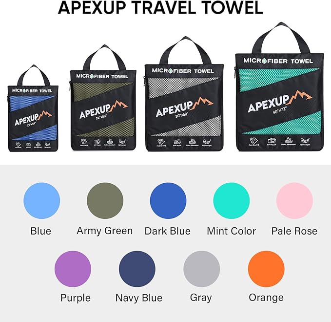 APEXUP Microfiber Travel Towel, Ultra Absorbent Quick Dry Towels, Lightweight Gym Sports Camping Towel for Workout, Yoga, Beach, Shower, Swimming (24"×12", Purple)