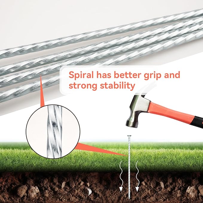 8" Heavy Duty Spiral Landscape Spikes - Solid Galvanized Metal Garden Stakes for Fixing Paver Edging, Weed Barriers, Artificial Turf, Tent and More (100 Pack)