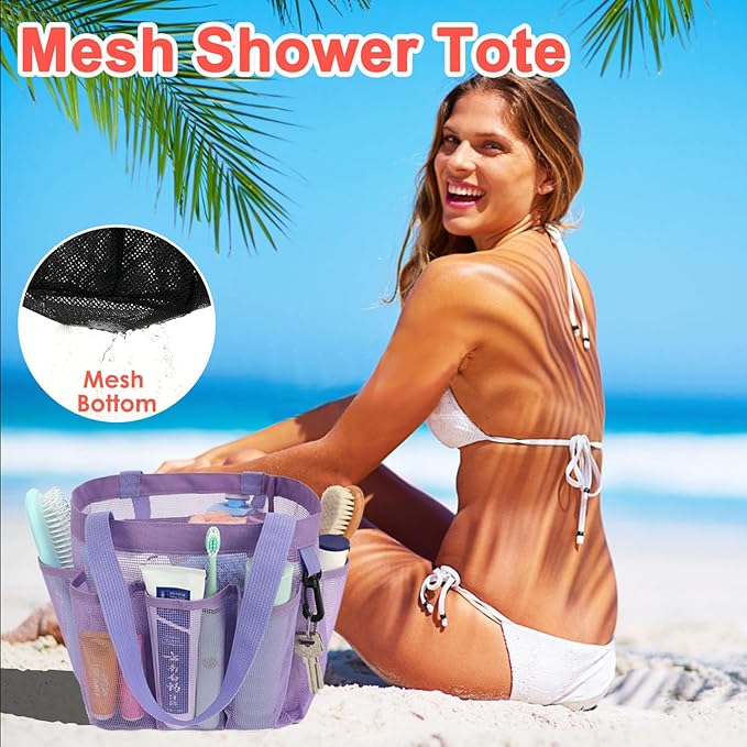 Mesh Shower Caddy Portable for College Dorm Room Essentials, 8-Pocket Large Shower Basket Tote Bag with 2 Handles for Toiletry, Bathroom, Beach, Camp, Gym
