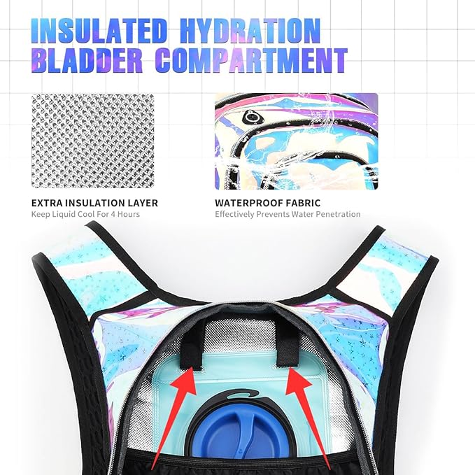 Hydration Backpack, Festival Rave Hydration Pack, Water Backpack with 2L Hydration Bladder, Rave Backpack Hydration Pack Hydropack Hydro for Hiking, Biking, Festivals, Raves
