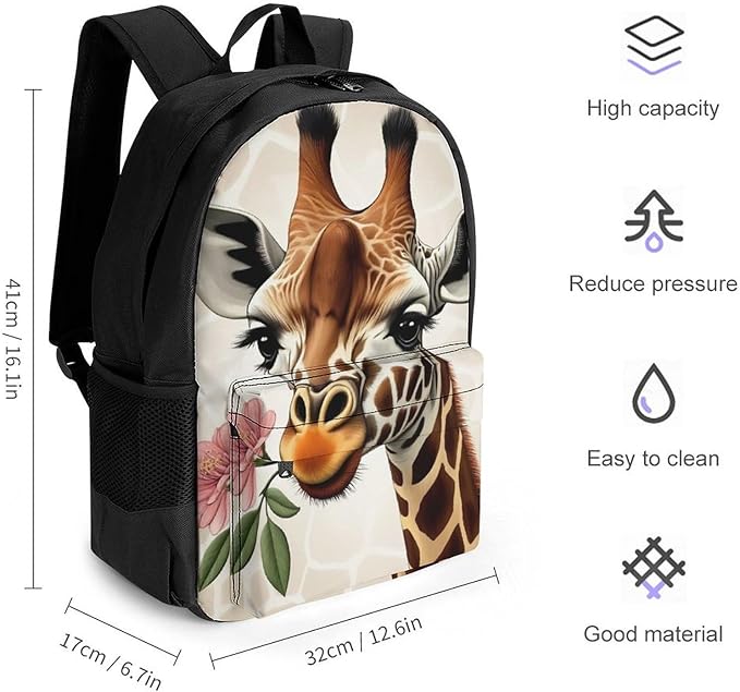 Supdreamc Men Women Lightweight Giraffe Flower Backpack Large Capacity Bookbag With Smooth Zippers for Gym Business Running