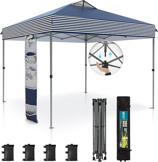 Sophia & William Canopy Tent Pop Up 10x10 ft One Person Push Set Up Tent, Outdoor Canopies Shelter Heavy Duty Straight Legs with 4 Sandbags & Guy Ropes, 1 Roller Bag & Storage Bag, 8 Stakes UPF50+