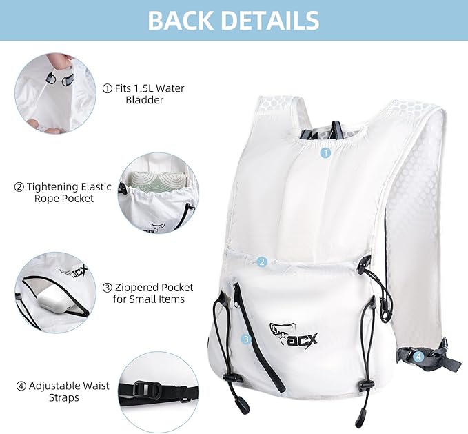 Hydration Backpack for Women Men, Lightweight Running Vest with 1.5L Water Bladder, Breathable Water Backpack for Hiking Running Cycling Climbing-White/Black