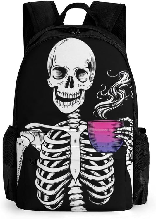 Supdreamc Daypack Polyester Anti-Theft Multipurpose Skull Skeleton Bisexual Pride Flag Art Bookbag Big Capacity Gym Outdoor Hiking Backpack With Adjustable Shoulder Straps