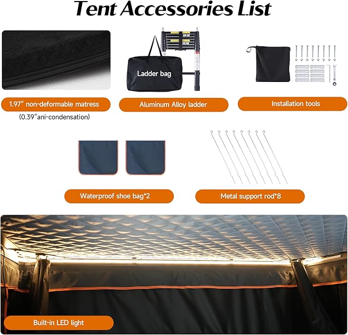 Rooftop Tent Hard Shell, Aluminum Pop Up 2-3 Person Roof Top Hardshell for Camping Truck Van Suitable for Jeep SUV Car. (Roof Tent)