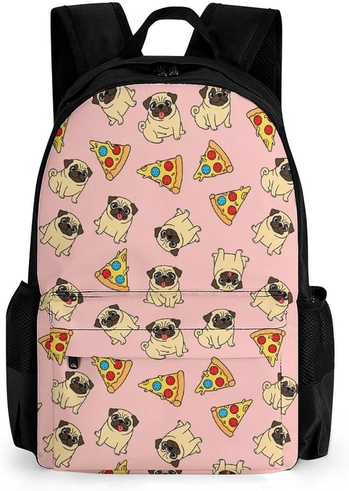Lightweight Rucksacks for Camping Picnic Walking Cycling, Large Capacity Multipurpose Anti-Theft Carry On Bag, Pug Pizza Pink Travel Hiking Camping Rucksack