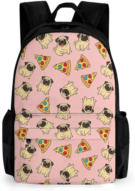 Lightweight Rucksacks for Camping Picnic Walking Cycling, Large Capacity Multipurpose Anti-Theft Carry On Bag, Pug Pizza Pink Travel Hiking Camping Rucksack