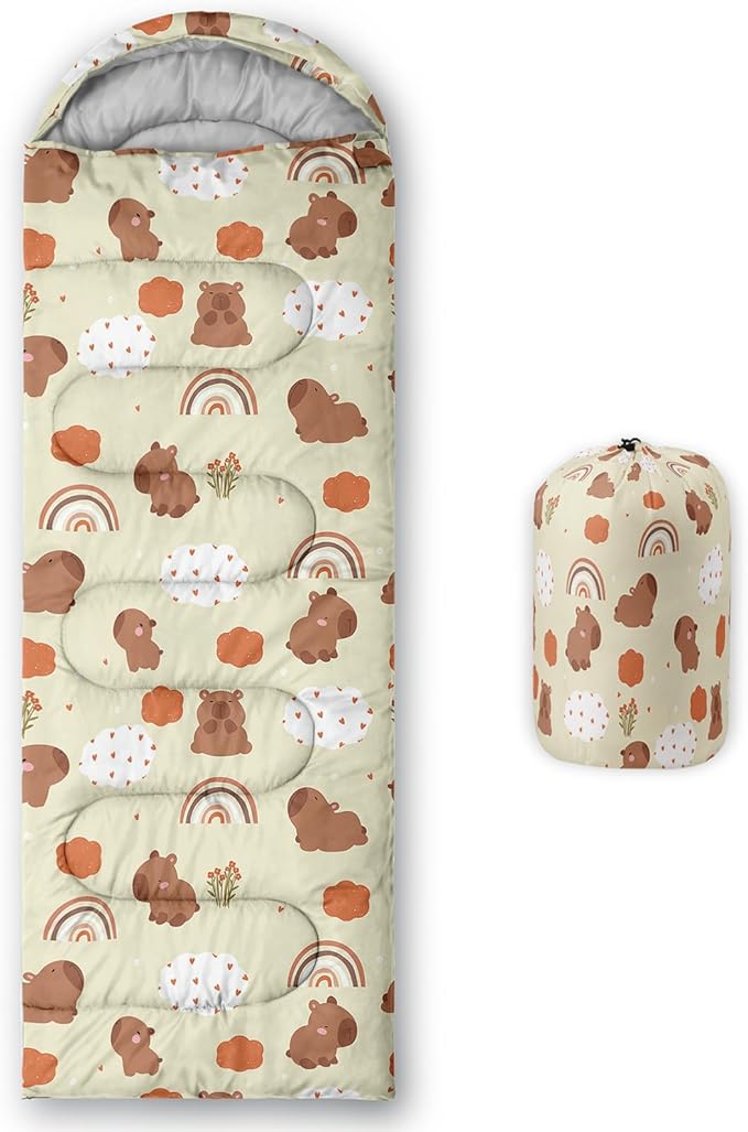 AILONEN Kawaii Puppy Sleeping Bag for Kids Boys Girls,Warm and Cool Weather,Lightweight,Waterproof Backpacking,Cartoon Cute Dog & Duck Animal Themed Blue Sleeping Bag for Camping