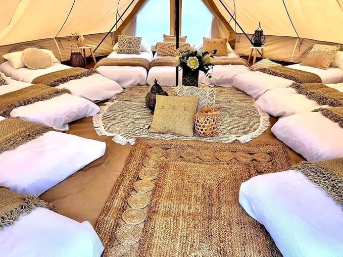 Large Luxury 4-Season Cotton Canvas Bell Tent Double Doors Camping Hunting Tent with Stove Jack Hole and Cable Hole