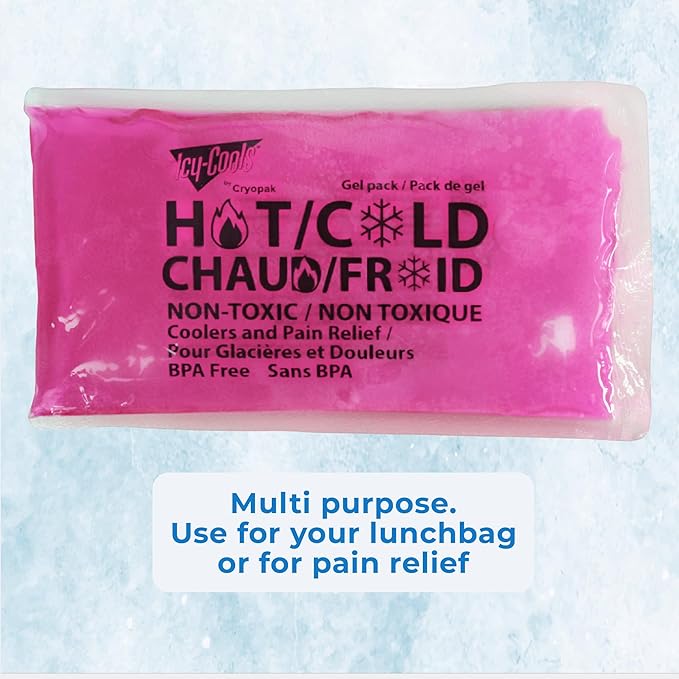ICY-COOLS 3 Pack Reusable Hot or Cold Gel Ice Packs for Injuries, Multipurpose Ice Packs for Lunch Boxes, Long-Lasting Cold Therapy for Pain Relief, 4 x 8 Inches (Pink)
