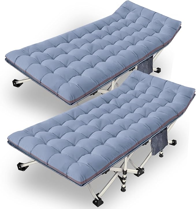2 Pack 79" L x 32" W x 18" H Oversize XXL Camping Cot with Comfortable Mattress for Adults Extra Wide Cots for Sleeping Heavy Duty Folding Cot Camping Bed with Carry Bag for Home Office Outdoor