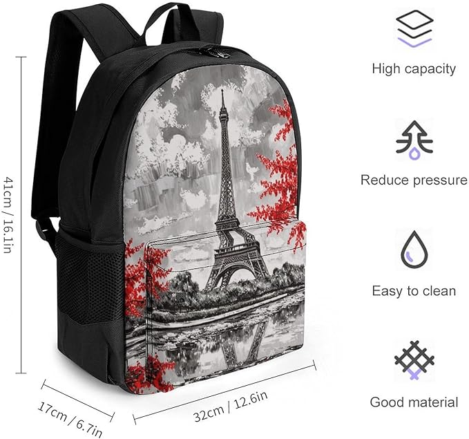 Supdreamc Men Women Lightweight Oil Painting Paris European City Landscape France Eiffel Tower Backpack Large Capacity Bookbag With Smooth Zippers for Gym Business Running