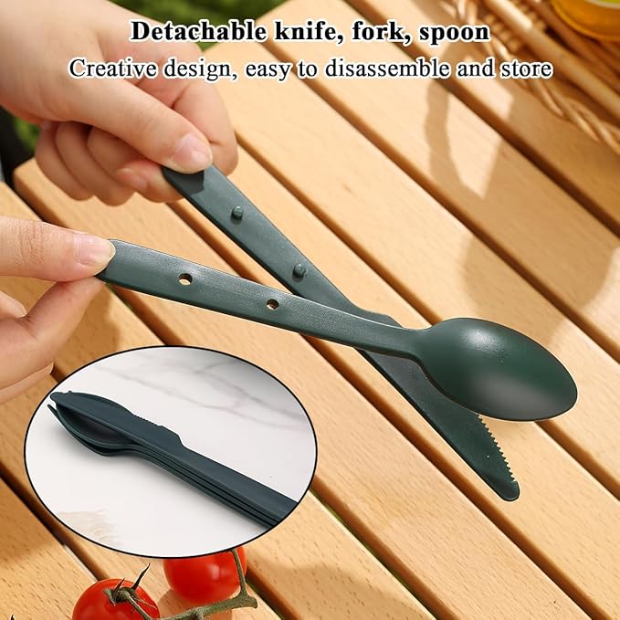 Berglander Camping Mess Kit with Bowl, Plate, Cup, Spoon, Fork, Knife and Carry Bag, Plastic Camping Accessories Essentials Gear for Travel, Camping, Picnic, Outdoor, Easy to Carry & Store