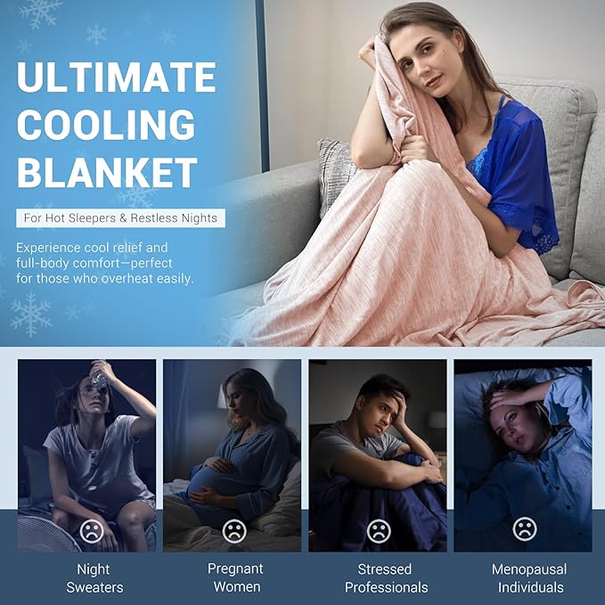 Elegear Revolutionary Cooling Blanket Queen Absorbs Heat to Keep Body Cool for Night Sweats, Arc-Chill 3.0 Cool Fiber Q-Max>0.5 for Hot Sleepers, Lightweight Summer Cold Blankets for Sleeping, Pink