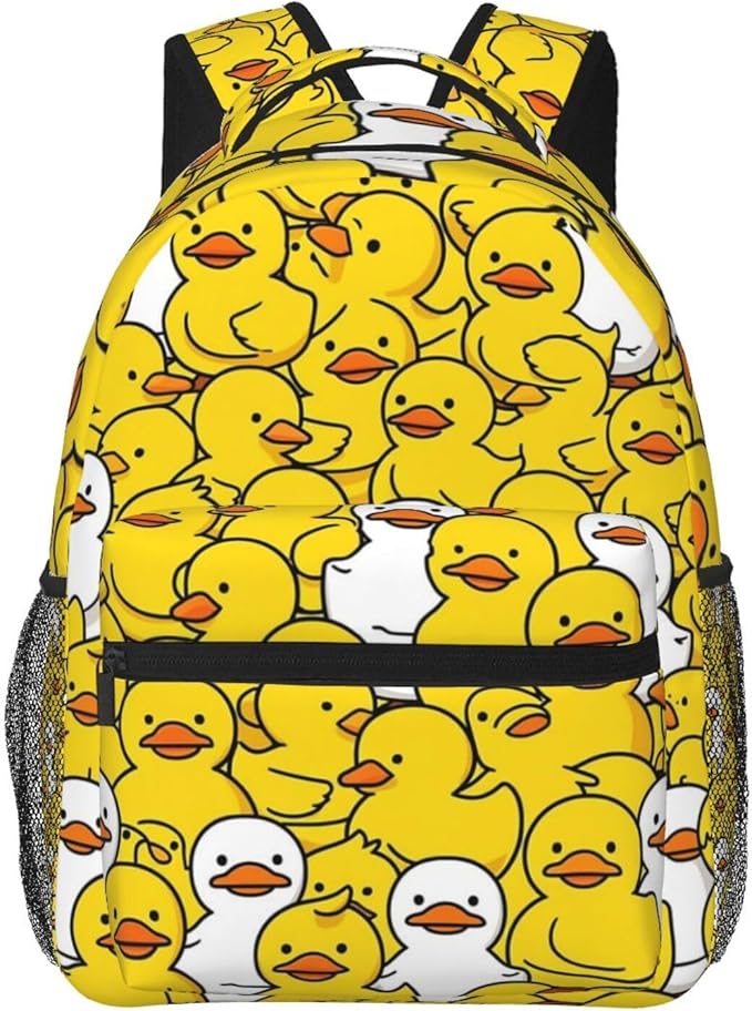 Men Women Lightweight Yellow Flat Mouth Ducks Daypack Bookbag Big Capacity Carry On Bag With Side Pockets for Camping Travel Bicycle