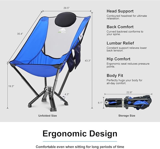 Camping Chairs for Adults, Supports 600 Lbs Lightweight Folding Camping Chair, Collapses to Size of Water Bottle Portable Camping Chair for Outdoor, Beach, Lawn, Travel, Picnics