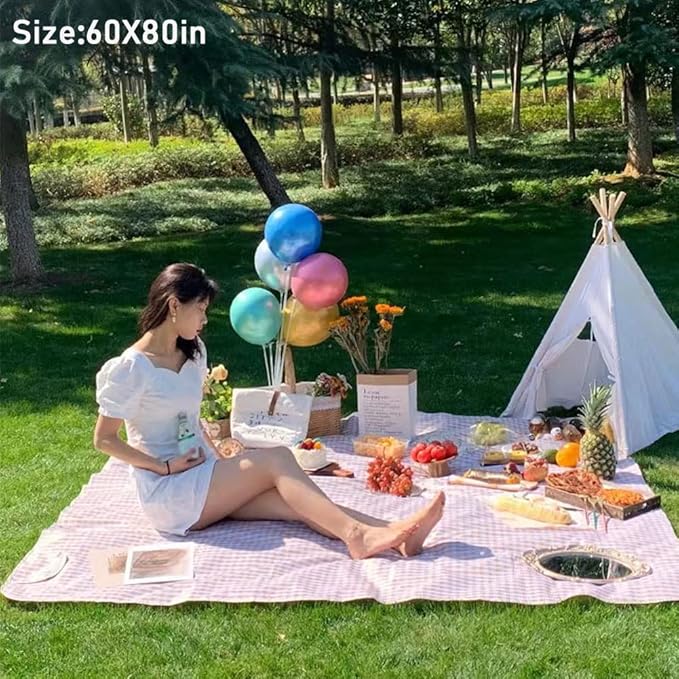 Lchkrep Picnic Blanket Beach Blankets 80"x60" Large Sandproof Waterproof Camping Portable Travel Blanket Play Mat for Outdoor Indoor Family Beach Park Grass,Hiking, Music Festival