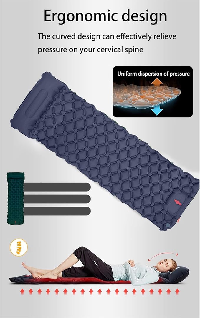 Sleeping Pad for Camping- Ultralight Inflatable Sleeping Mat with Built-in Foot Pump & Pillow, Upgraded Compact Camping Air Mattress for Camping, Backpacking, Hiking (Dark Blue)