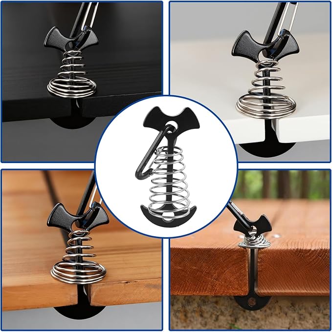 STARVAST 24PCS Deck Anchors Pegs with Carabiners, Rope Tent Tie Down Stakes Clips, Tie Down Anchor Rope Tensioner, Canopy Tent Anchors Outdoor Camping Tent Accessories (Black)