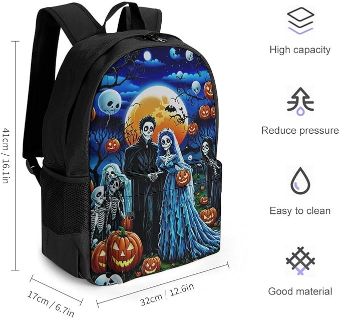Supdreamc Rucksacks Lightweight Multipurpose Anti-Theft Sugar Skull Party Day Of The Dead Ghost Bride And Groom Art Shoulder Bag Big Capacity Laptop Book Bag Rucksack With Padded Straps