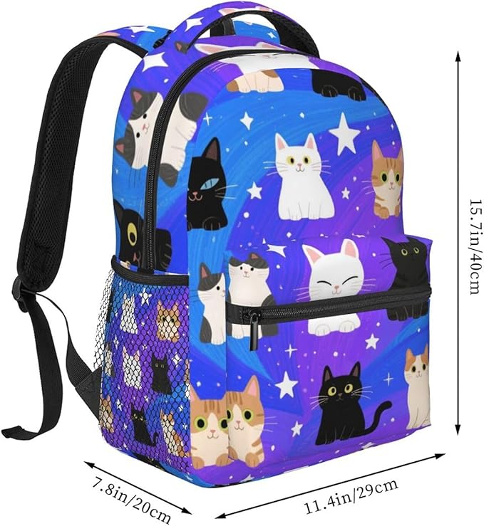 Polyester Daypack Backpack for Trekking Picnic Walking Cycling, Large Capacity Anti-Theft Multipurpose Shoulder Bag, Galaxy Cats Cat Heads In Space Galaxy Casual Daypack