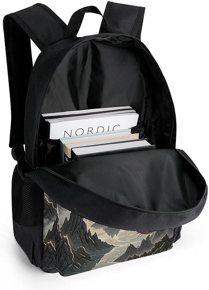 Men Women Polyester Majestic Dragon Fantasy Art Backpack Large Capacity Bookbag With Smooth Zippers for Climbing Picnic Bicycle