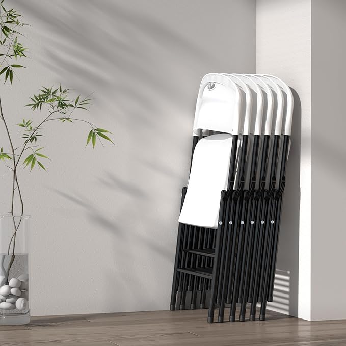 Nazhura 350 Weight Limit Heavy Duty Plastic Folding Chair with Reinfoced Steel Frame for Indoor and Outdoor, Wedding, Party, Restaurant, Meeting Room, Patio and Garden (White, 6 Pack)