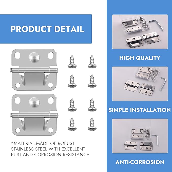 4-Pack Cooler Stainless Steel Hinge Replacement for Coleman Ice Chest - Compatible with Models 5235, 5250, 5286B, 6262, 6270 - Camping Cooler Accessories Includes 16 Screws