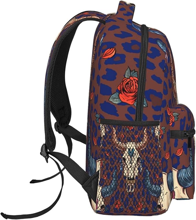 Daypack Bookbag Anti-Theft Multipurpose Large Capacity Bookbag, Cow Skull Daisy Western Design Travel Hiking Camping Rucksack With Adjustable Shoulder Straps