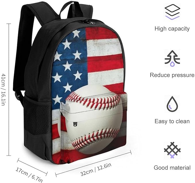 Lightweight Rucksack for Sports Travel Running, Big Capacity Multipurpose Anti-Theft Bookbag, Baseball Rustic Wooden American Flag Travel and Sport Backpack Rucksack